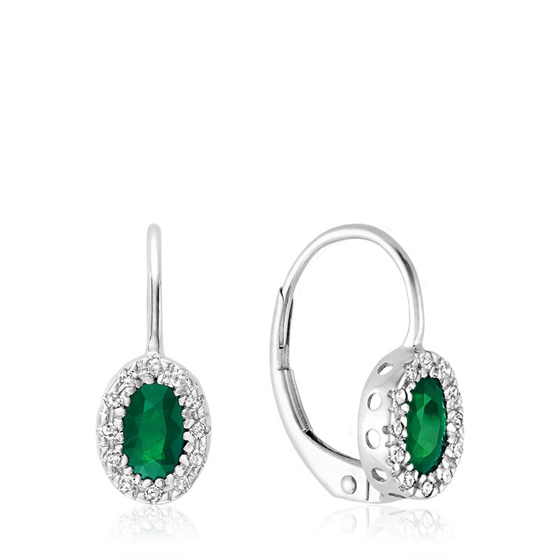 Oval Precious Stone & Diamond Halo Dangle Earrings - RNB Jewellery