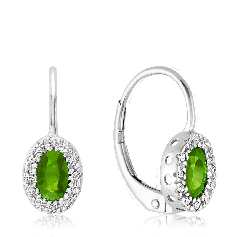 Oval Precious Stone & Diamond Halo Dangle Earrings - RNB Jewellery