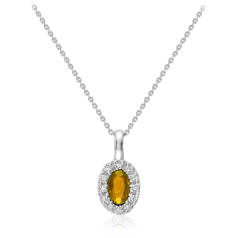 Oval Precious Stone & Diamond Halo Pendant - RNB Jewellery