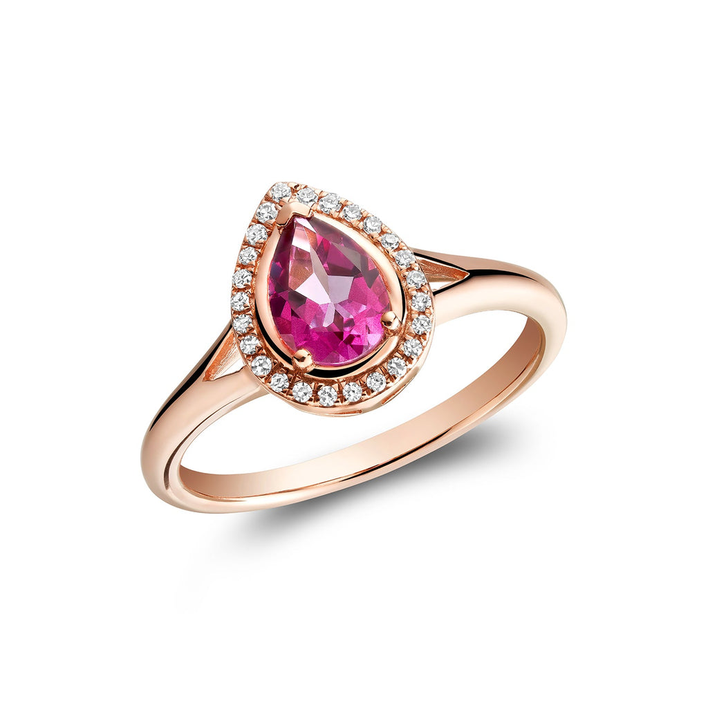 Pear Shape Pink Topaz and Diamond Halo Ring - RNB Jewellery