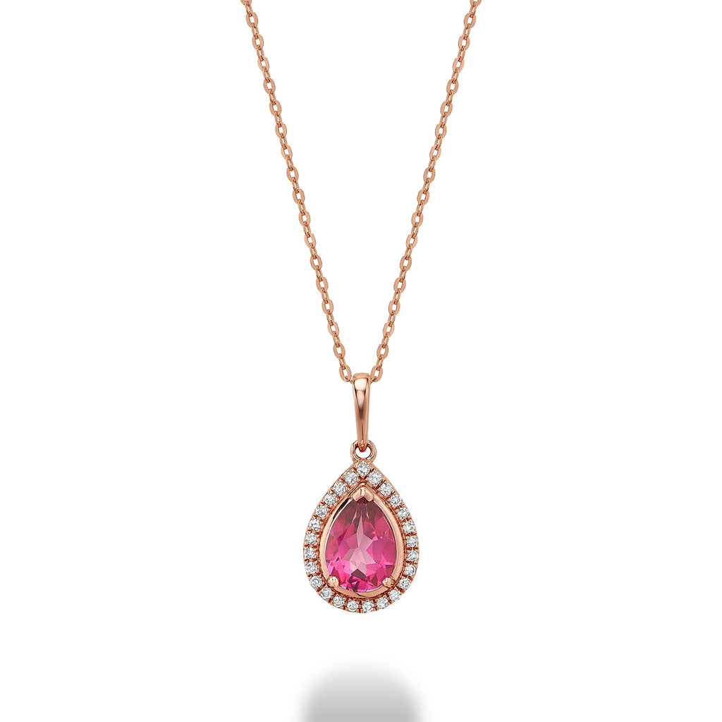 Pear Shape Pink Topaz Diamond Halo Pendant - RNB Jewellery