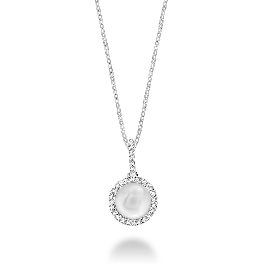 Round Cultured Pearl & Diamond Halo Pendant - RNB Jewellery
