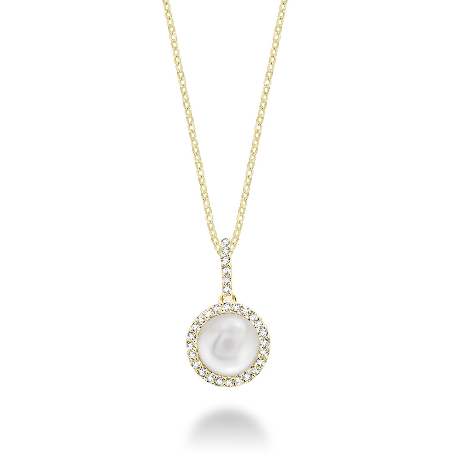 Round Cultured Pearl & Diamond Halo Pendant - RNB Jewellery