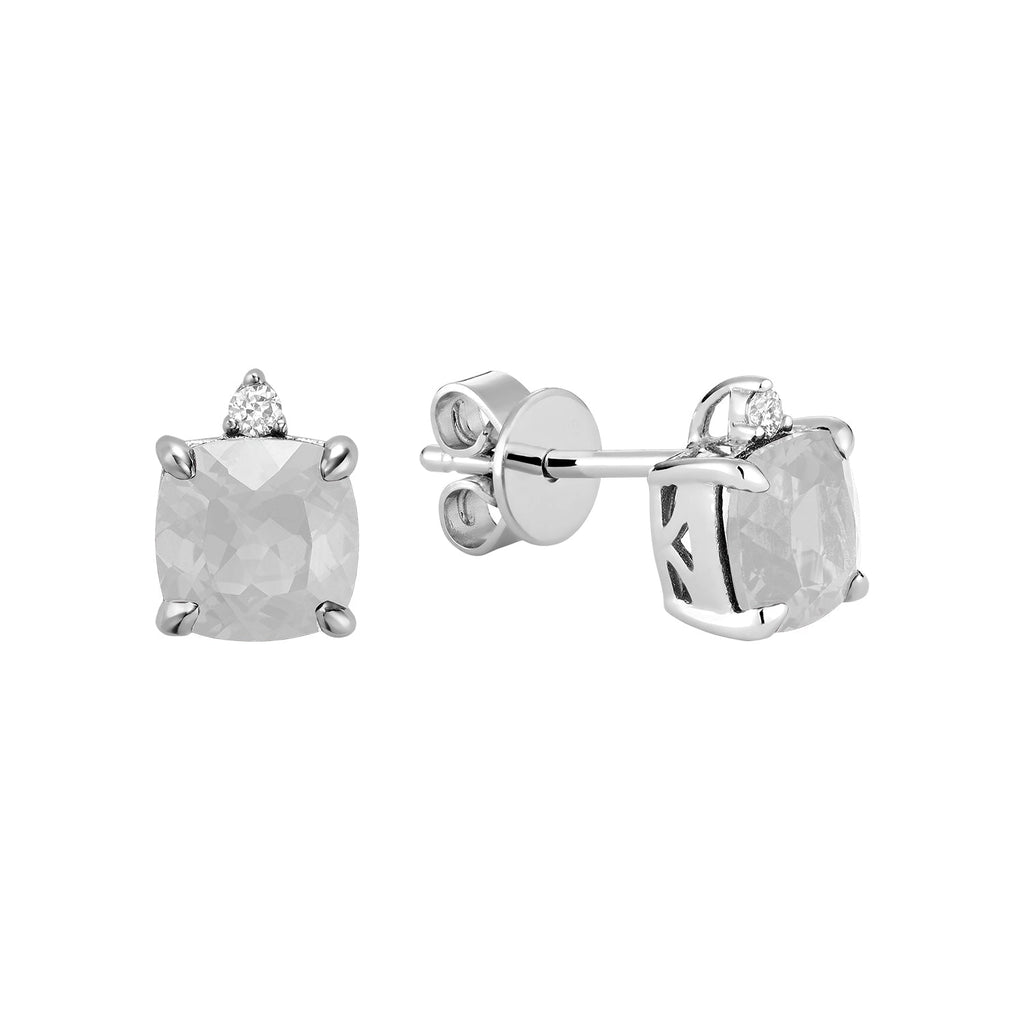 Solitaire Cushion Cut Gemstone & Diamond Stud Earrings - RNB Jewellery
