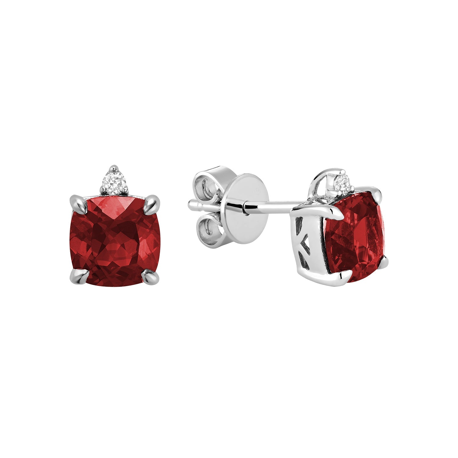 Solitaire Cushion Cut Gemstone & Diamond Stud Earrings - RNB Jewellery