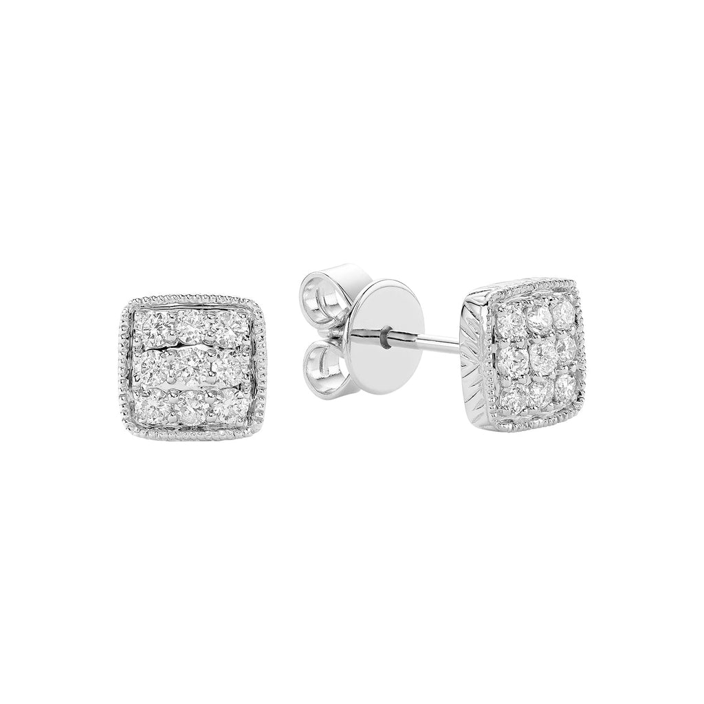Square Milgrain Diamond Stud Earrings - RNB Jewellery