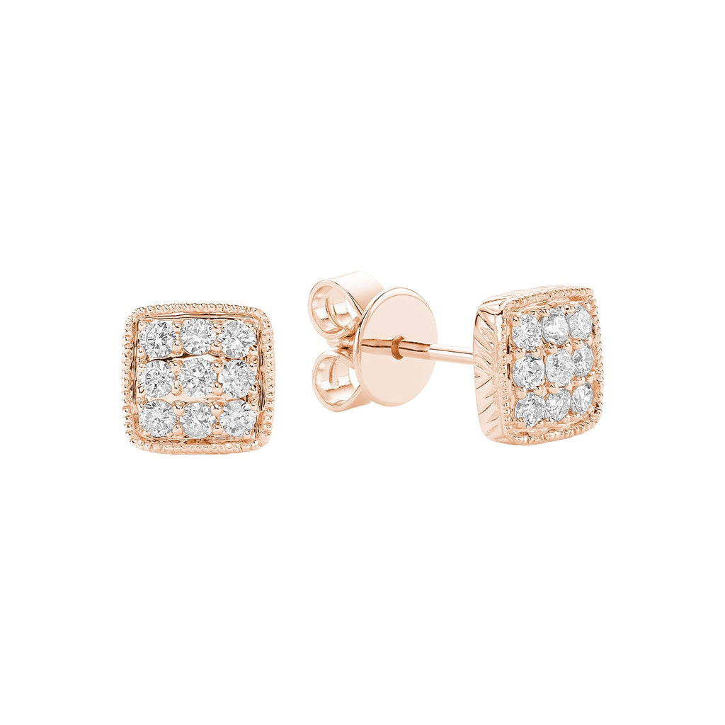 Square Milgrain Diamond Stud Earrings - RNB Jewellery