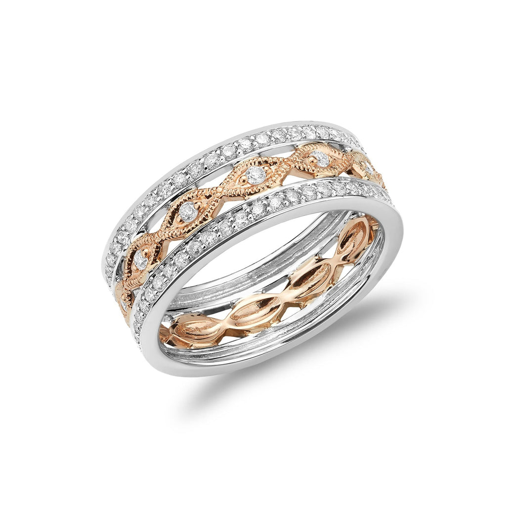 Three Row Pave Diamond & Marquise Milgrain Ring - RNB Jewellery