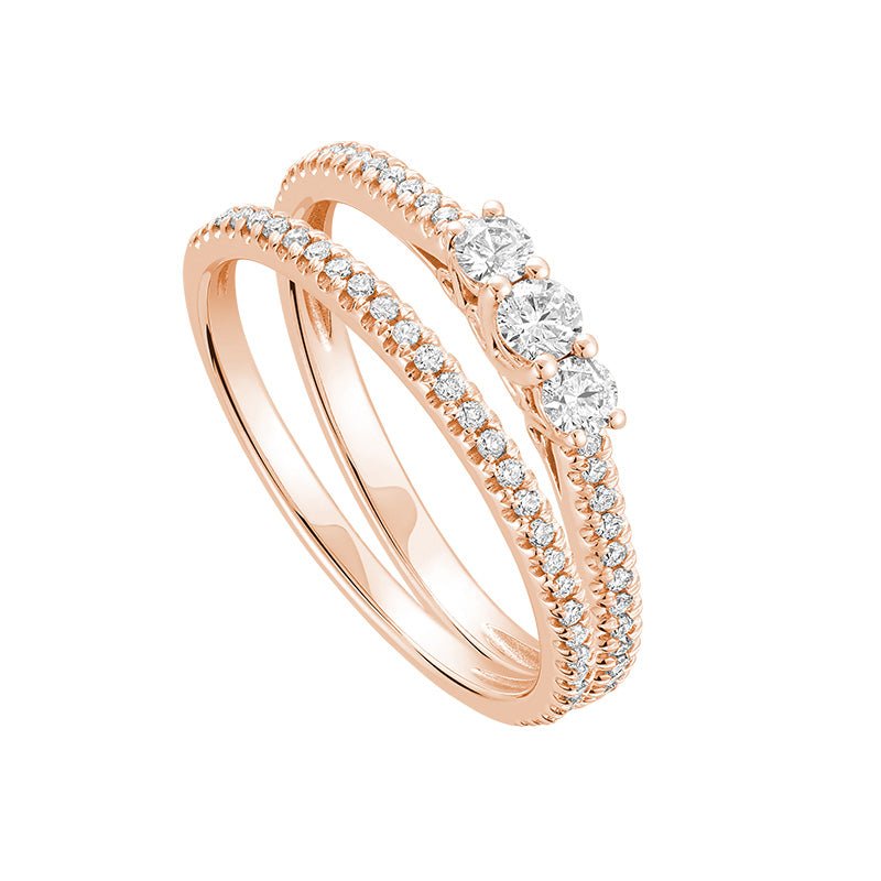 Three Stone Diamond Engagement Ring Set Rose Gold - RNB Jewellery