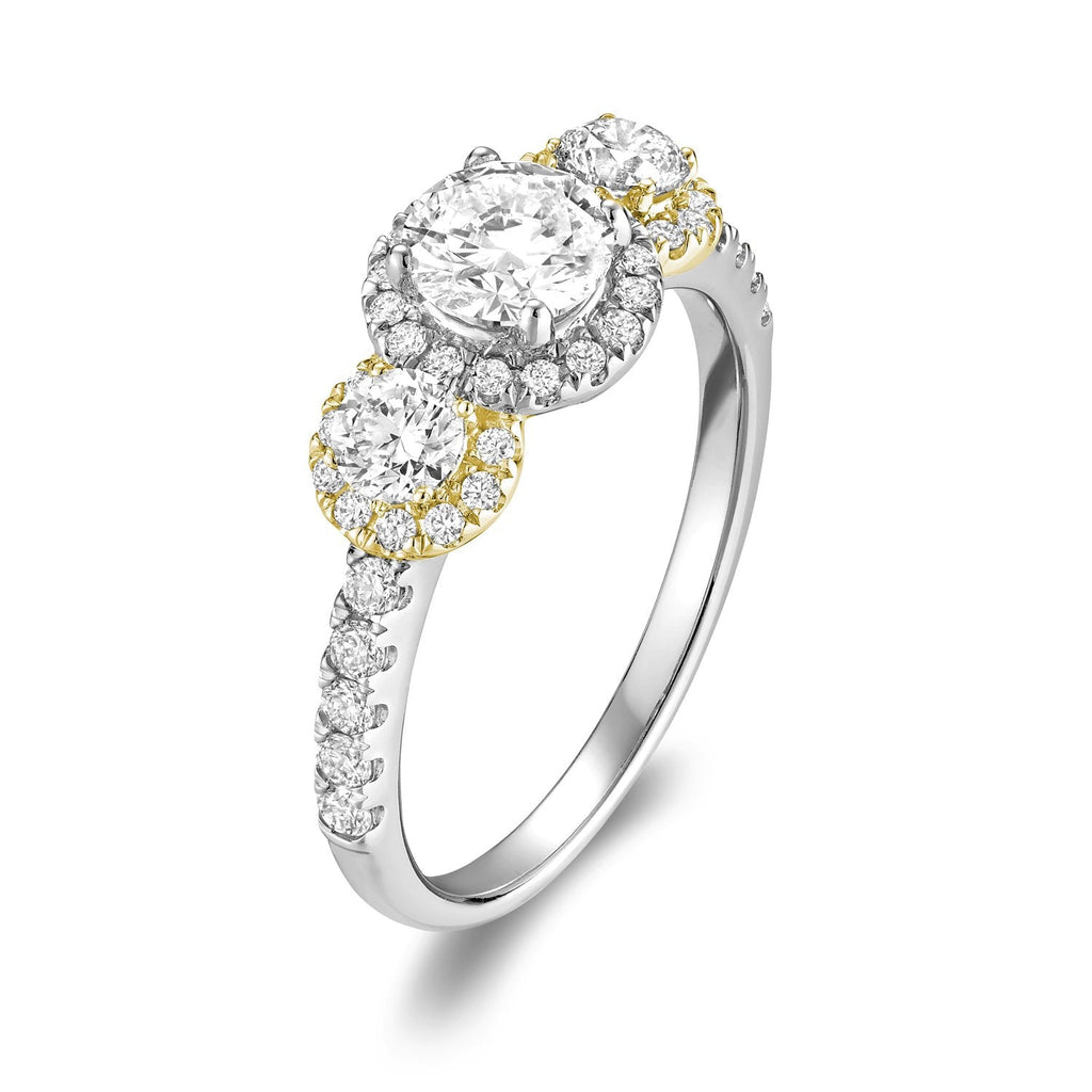 Three Stone Diamond Halo Engagement Ring - RNB Jewellery