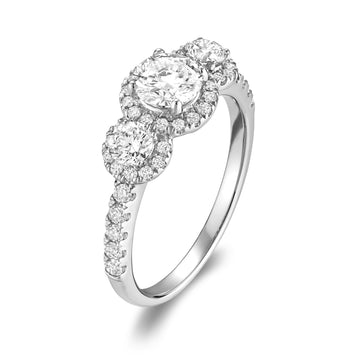Three Stone Diamond Halo Engagement Ring - RNB Jewellery