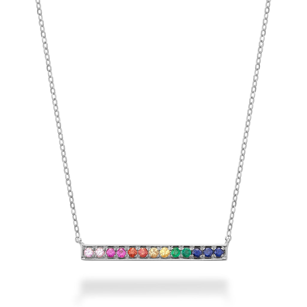 White Gold Rainbow Bar Necklace - RNB Jewellery